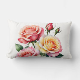 バラの花が咲く黄色とピンクのバラ ランバークッション
