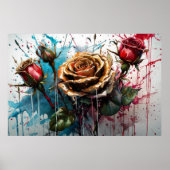 バラの花とバラの芽 ポスター (正面)