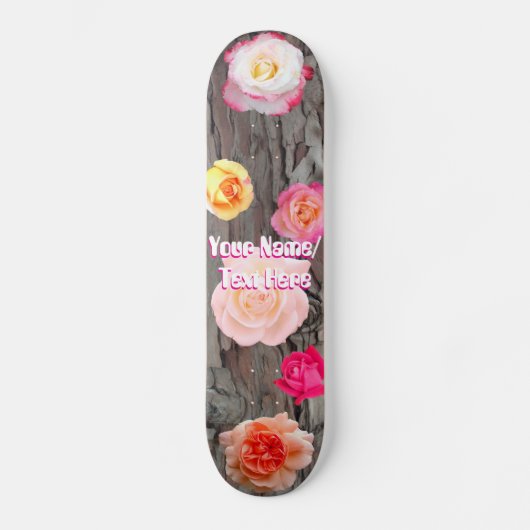 バラの花と木の樹皮スケートボード スケートボード (正面)