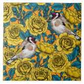 バラの花と金魚 タイル (正面)