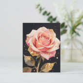 バラの花のゴールドグリッター油彩画 ポストカード (スタンド正面)