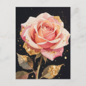 バラの花のゴールドグリッター油彩画 ポストカード (正面)