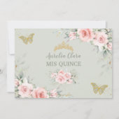 バラの花のサググリーン蝶のキンバレラ サンキューカード (裏面)