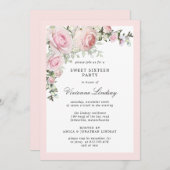 バラの花のソフトピンクのスイート16パーティー 招待状 (正面/裏面)