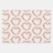 バラの花のハートのウェディング ブラッシュピンク ロマンティック レッド ラッピングペーパーシート (正面)