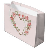 バラの花のハートのウェディング ブラッシュピンク ロマンティック レッド ラージペーパーバッグ (裏面アングル)