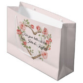 バラの花のハートのウェディング ブラッシュピンク ロマンティック レッド ラージペーパーバッグ (正面アングル)