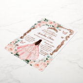 バラの花のプリンセスドレス ローズゴールドのキンセアニエラ 箔招待状 (回転した状態)