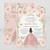 バラの花のヴィンテージゴールドのキンセアニエラ 招待状 (正面/裏面)