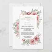 バラの花の写真 故人を偲ぶ人生の祭典 招待状 (正面)