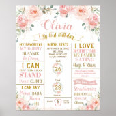 バラの花の1歳誕生日マイルストーン 誕生統計ポスター ポスター (正面)