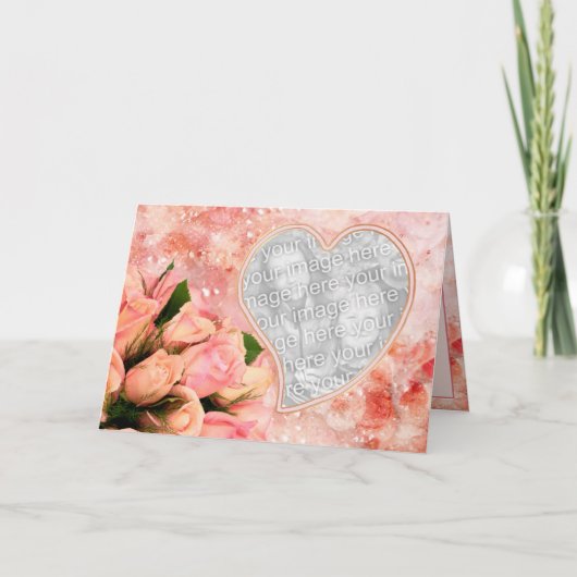 バラの花びらのハート-内部の詩-テンプレート カード (正面)