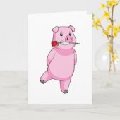 バラの花を持つ豚 カード (黄色い花)