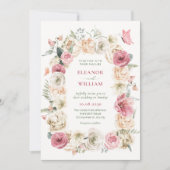 バラの花パステル水結婚色 招待状 (正面)