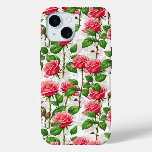 バラの花フローラの葉パターン Case-Mate iPhoneケース (裏面)