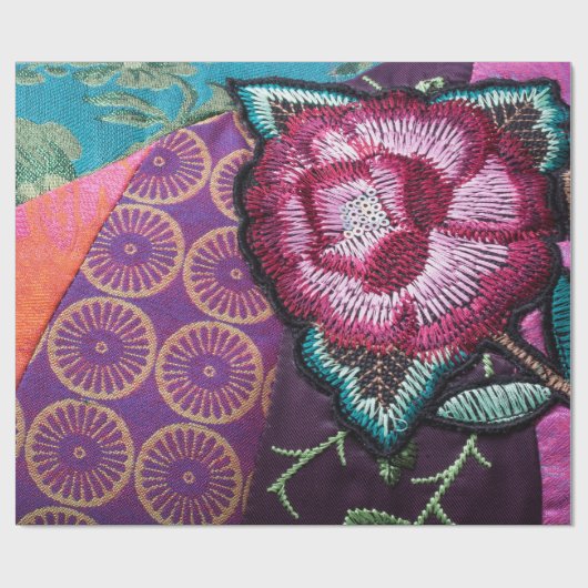 バラの花ボホタペストリー刺繍の外観 ラッピングペーパー (フラット)