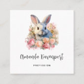 バラの花冠のウサギ 可愛い スクエア名刺 (正面)