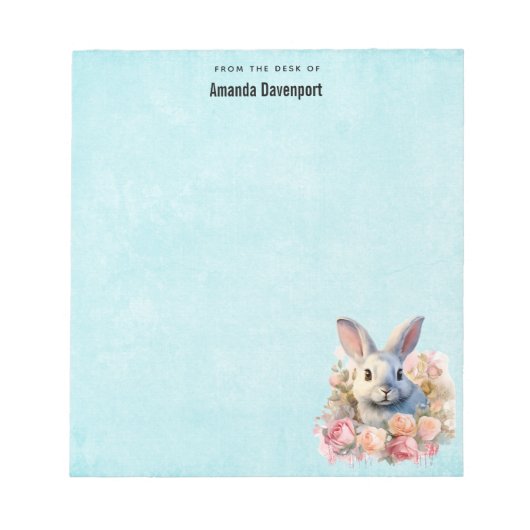 バラの花冠のウサギ 可愛い ノートパッド (正面)