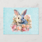 バラの花冠のウサギ 可愛い ポストカード (正面)