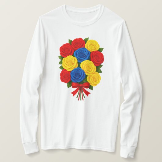 バラの花束のレディース長袖Tシャツ Tシャツ (デザイン正面)