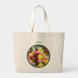 バラの花束の絵画 オリジナルフラワーアート ラージトートバッグ