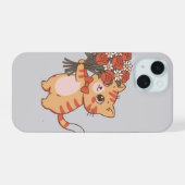 バラの花束を持つかわいい子猫 iPhone 15ケース (裏面横)