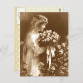 バラの花束を持つ美しい花嫁 ポストカード (正面/裏面)
