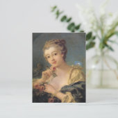 バラの花束を持つ若い女性 ポストカード (スタンド正面)