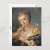 バラの花束を持つ若い女性 ポストカード (正面/裏面)