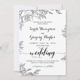 バラの花束 ラスティックカリグラフィー結婚式 招待状