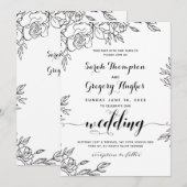 バラの花束 ラスティックカリグラフィー結婚式 招待状 (正面/裏面)