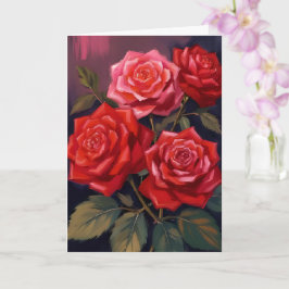 バラの花束|赤い花の水彩画 カード