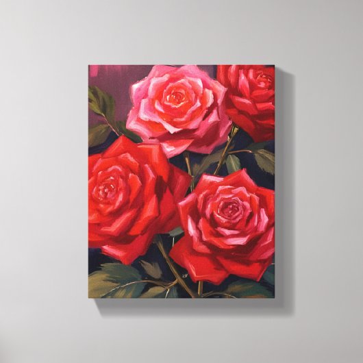 バラの花束｜赤い花の水彩画 キャンバスプリント (正面)