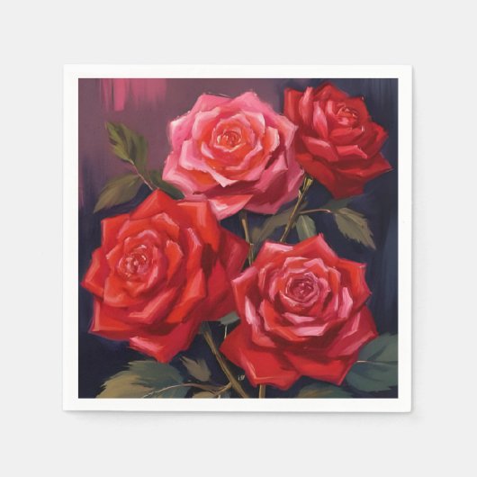 バラの花束｜赤い花の水彩画 スタンダードカクテルナプキン (正面)