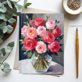 バラの花束|赤い花の水彩画 ポストカード