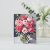 バラの花束|赤い花の水彩画 ポストカード (スタンド正面)