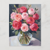 バラの花束|赤い花の水彩画 ポストカード (正面)