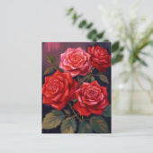 バラの花束|赤い花の水彩画 ポストカード (スタンド正面)