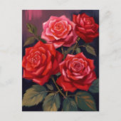 バラの花束|赤い花の水彩画 ポストカード (正面)