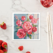 バラの花束|赤い花の花瓶の水彩花 スタンダードカクテルナプキン (インサイチュ)