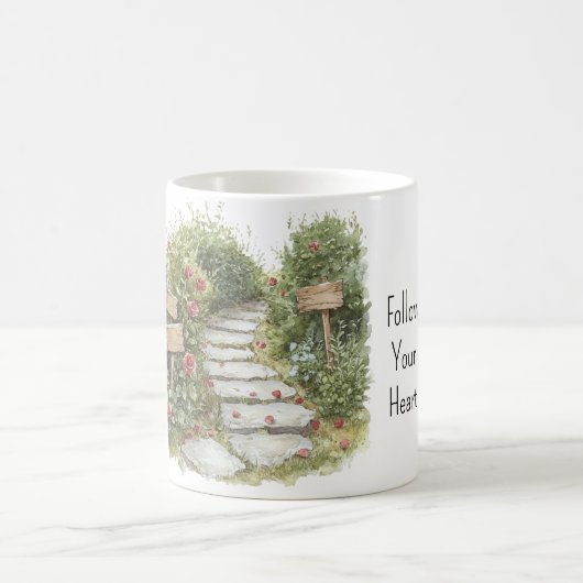 バラの花柄の石畳の道 コーヒーマグカップ (中央)