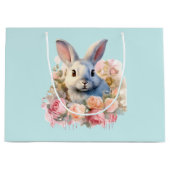 バラの花輪を付けたうさぎ かわいい ラージペーパーバッグ (正面)
