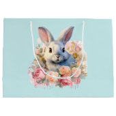 バラの花輪を付けたうさぎ かわいい ラージペーパーバッグ (裏面)