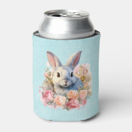 バラの花輪を付けたうさぎ かわいい 缶クーラー