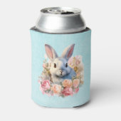 バラの花輪を付けたうさぎ かわいい 缶クーラー (缶裏面)