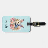 バラの花輪を付けたかわいいウサギ ラゲッジタグ (正面横)
