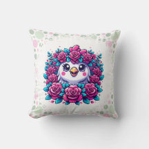 バラの花輪を付けたかわいいペンギン