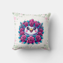 バラの花輪を付けたかわいいペンギン クッション