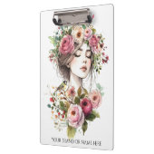バラの花輪を持つ女性のクリップボード クリップボード (左)
