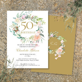 バラの花輪モノグラム 50歳の誕生日 招待状